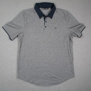 Travis Mathew Mens Gray Navy Blue Pima Cotton Blend Short Sleeve Polo Shirt L